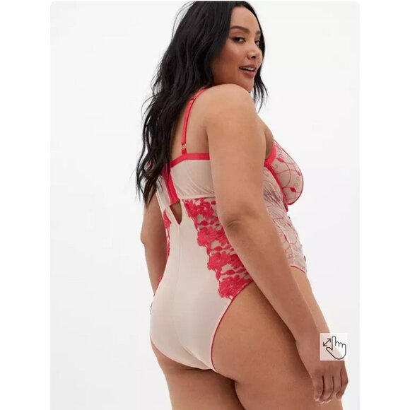 NWT Boysenberry Pink Two Tone Floral Embroidered Sheer Mesh Bodysuit Size 3X 3 - Picture 7 of 7